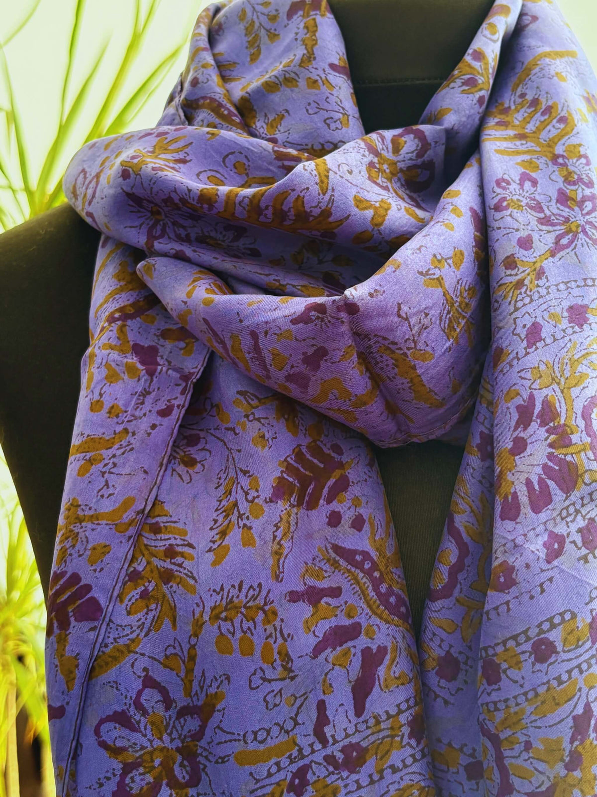 Lavender Purple Pure Silk Hand Block Printed Scarf