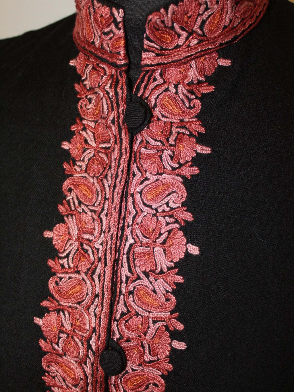 Women's Pure Wool Embroidered Waistcoat - Black/Red