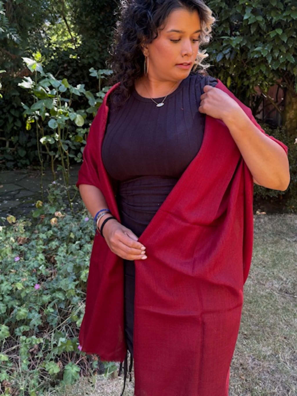 Burgundy Red Merino Wool Stole