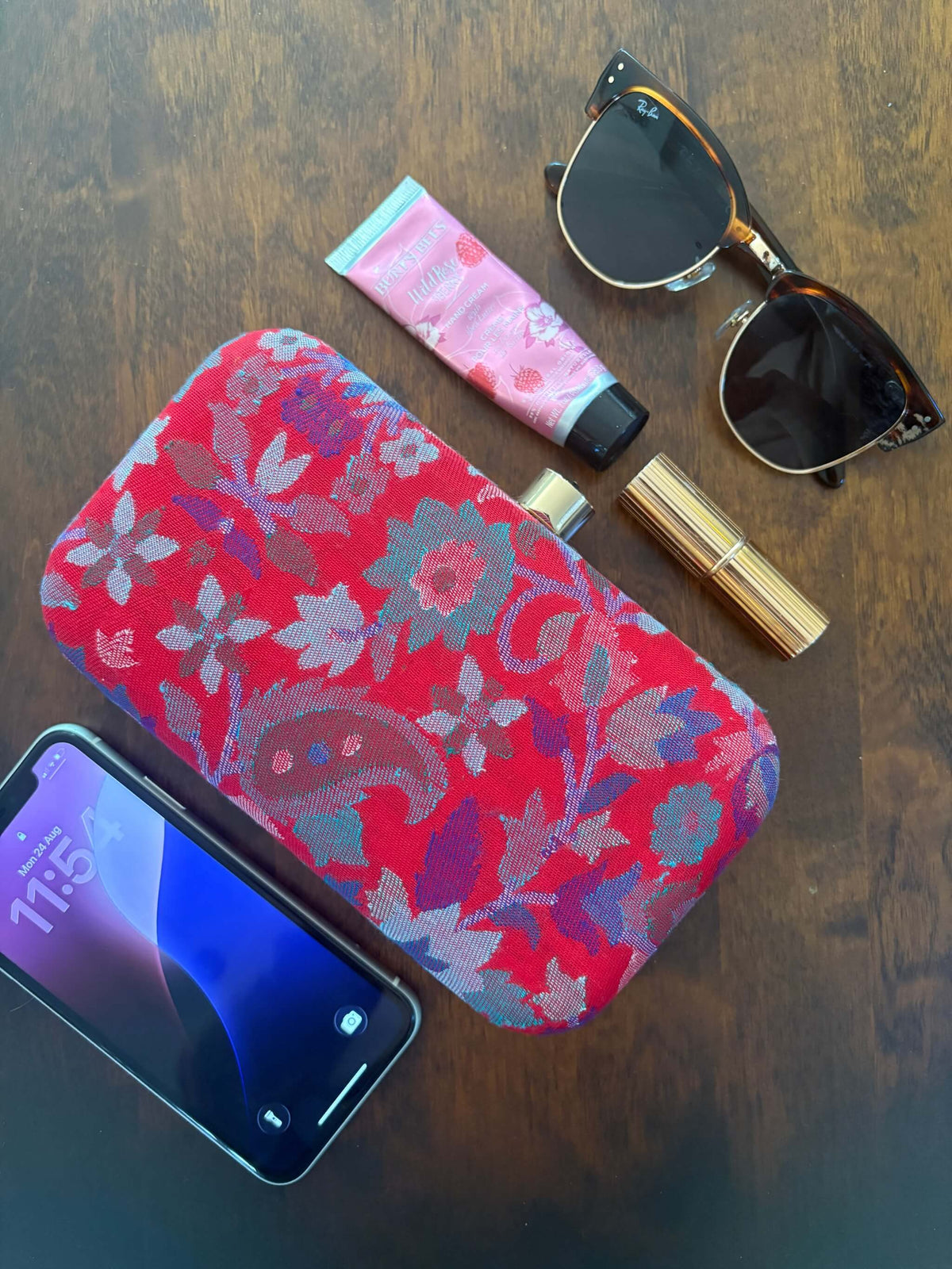 Red Kani Pattern Clutch Bag
