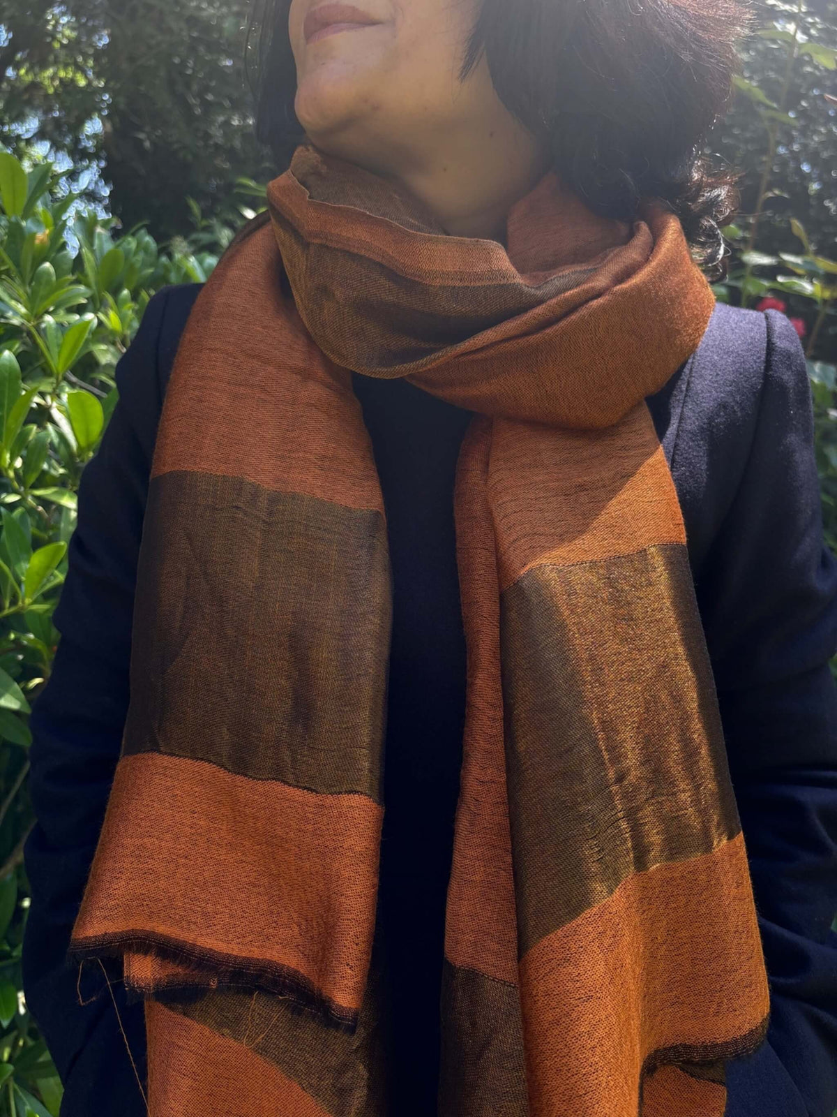 Rust Orange Fine Wool Stole with Zari Border