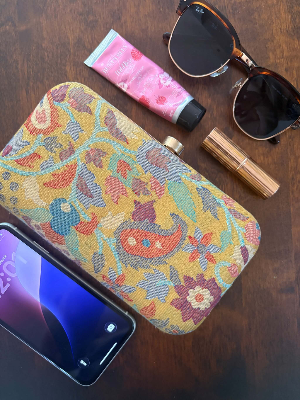 Mustard yellow Kani Pattern Clutch Bag