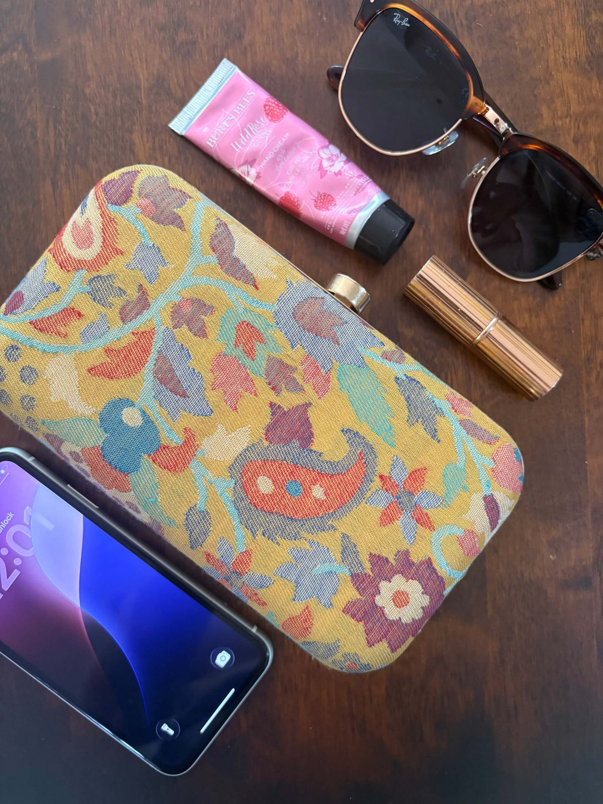 Mustard yellow Kani Pattern Clutch Bag