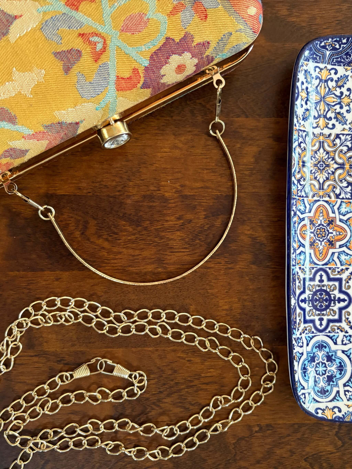 Mustard yellow Kani Pattern Clutch Bag