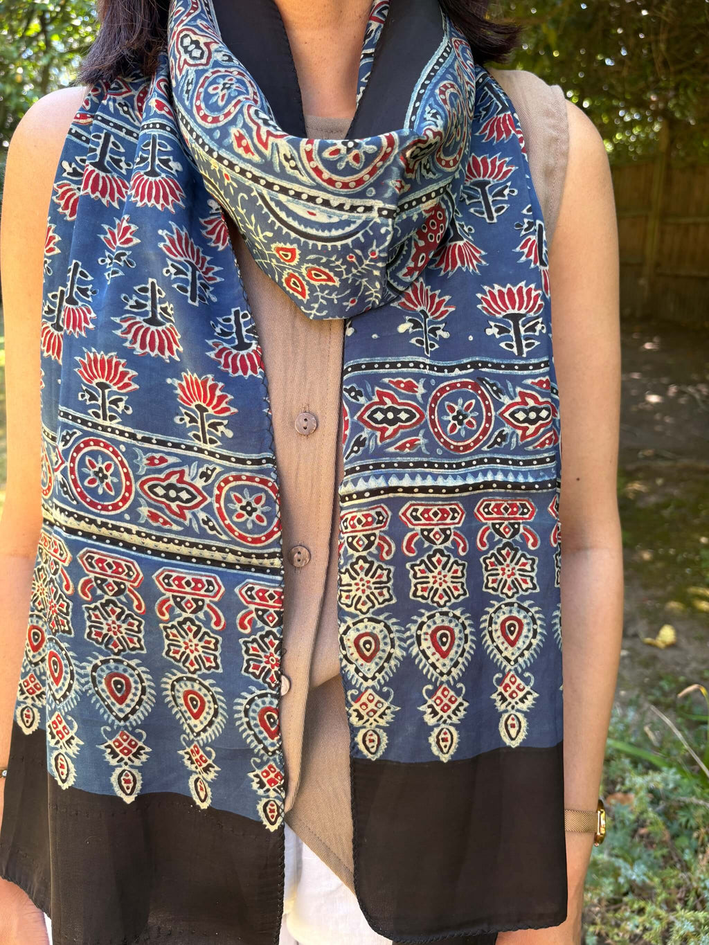 Modal Silk Ajrakh Stole - Blue
