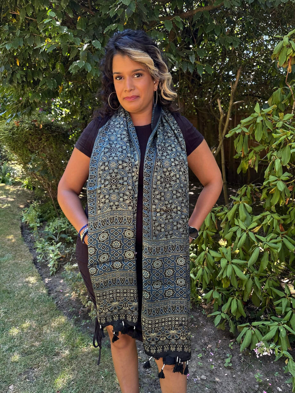 Modal Silk Ajrakh Stole - Black