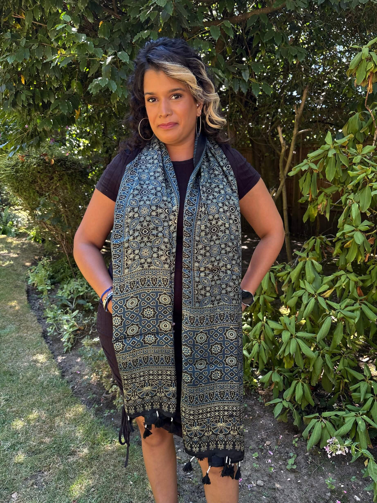 Modal Silk Ajrakh Stole - Black